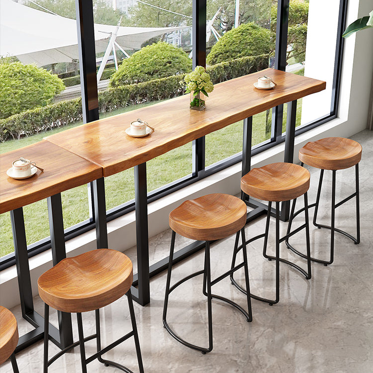 Modern Armless Counter Stool Iron Cafe Bar Stool with Wooden Seat and Pedal