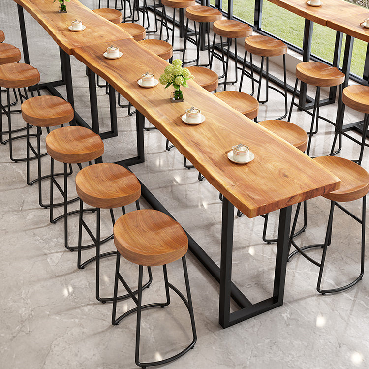 Modern Armless Counter Stool Iron Cafe Bar Stool with Wooden Seat and Pedal