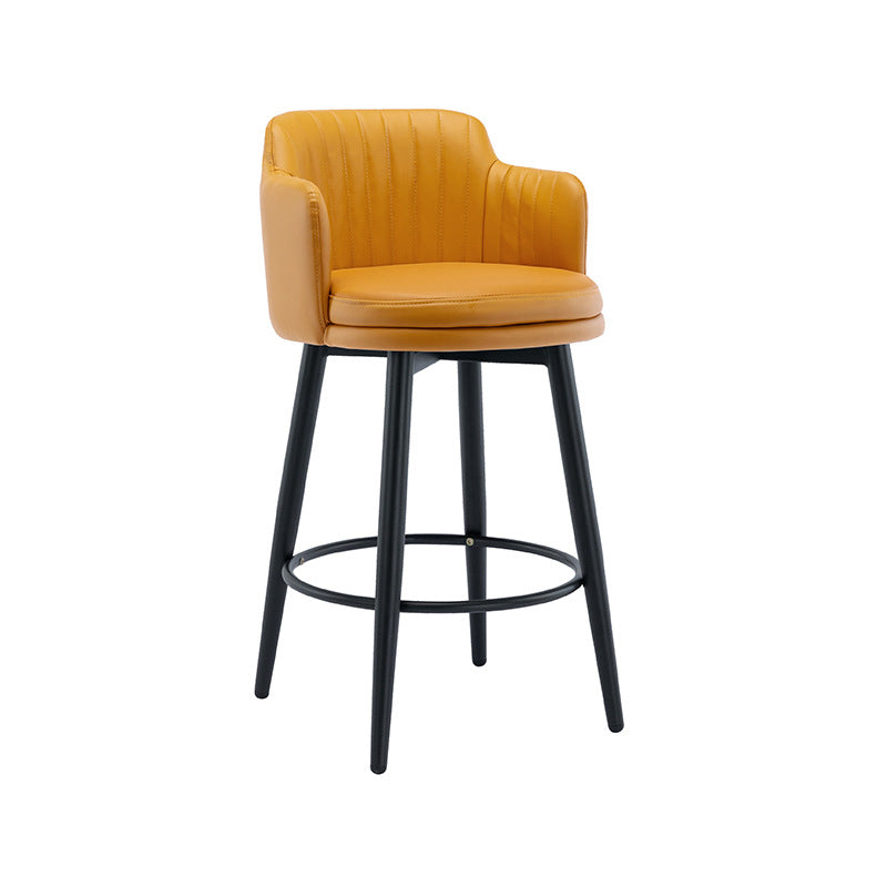 Modern Reception Armed Swivel Stool Matte Finish Leather Barstool