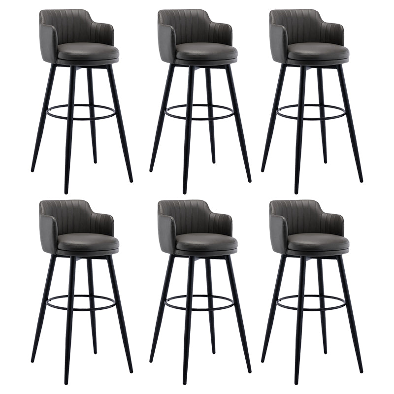 Modern Reception Armed Swivel Stool Matte Finish Leather Barstool