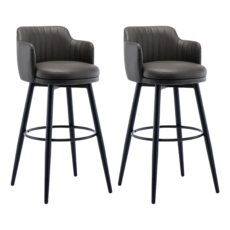 Modern Reception Armed Swivel Stool Matte Finish Leather Barstool