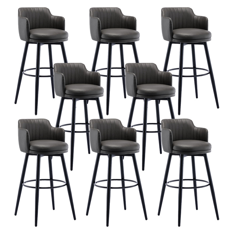 Modern Reception Armed Swivel Stool Matte Finish Leather Barstool