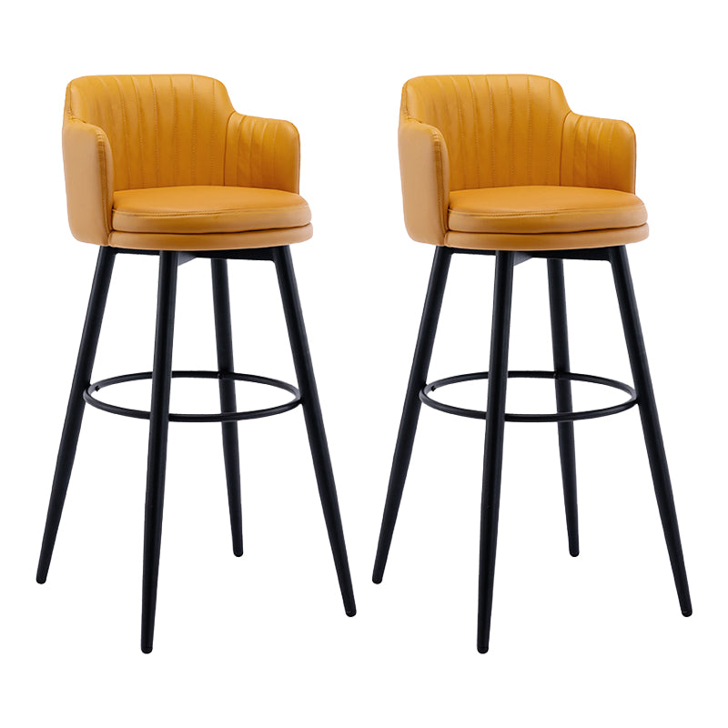 Modern Reception Armed Swivel Stool Matte Finish Leather Barstool