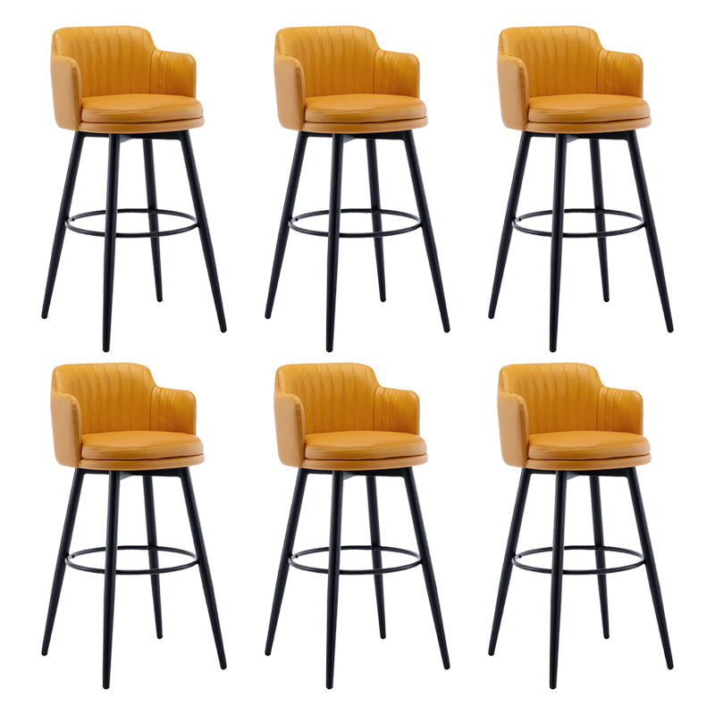 Modern Reception Armed Swivel Stool Matte Finish Leather Barstool