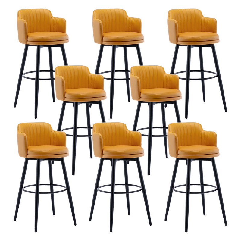 Modern Reception Armed Swivel Stool Matte Finish Leather Barstool