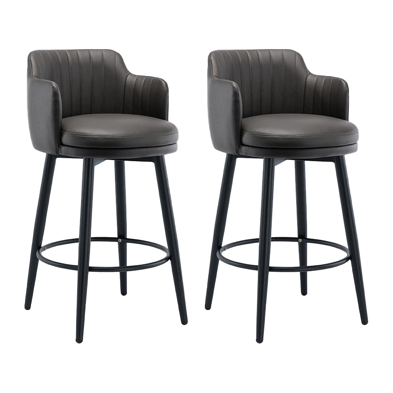Modern Reception Armed Swivel Stool Matte Finish Leather Barstool