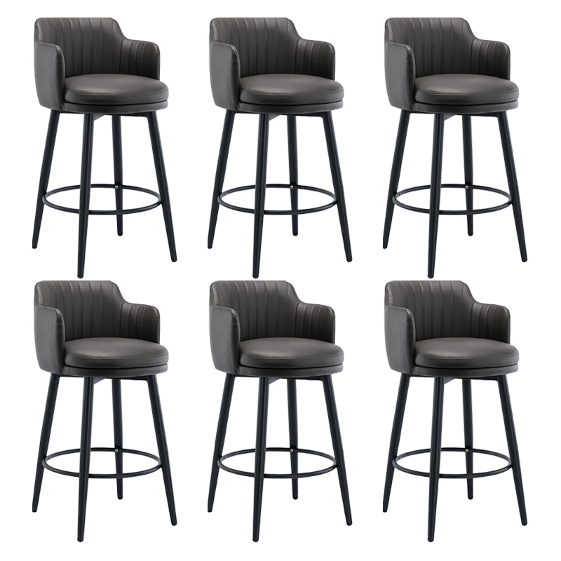 Modern Reception Armed Swivel Stool Matte Finish Leather Barstool
