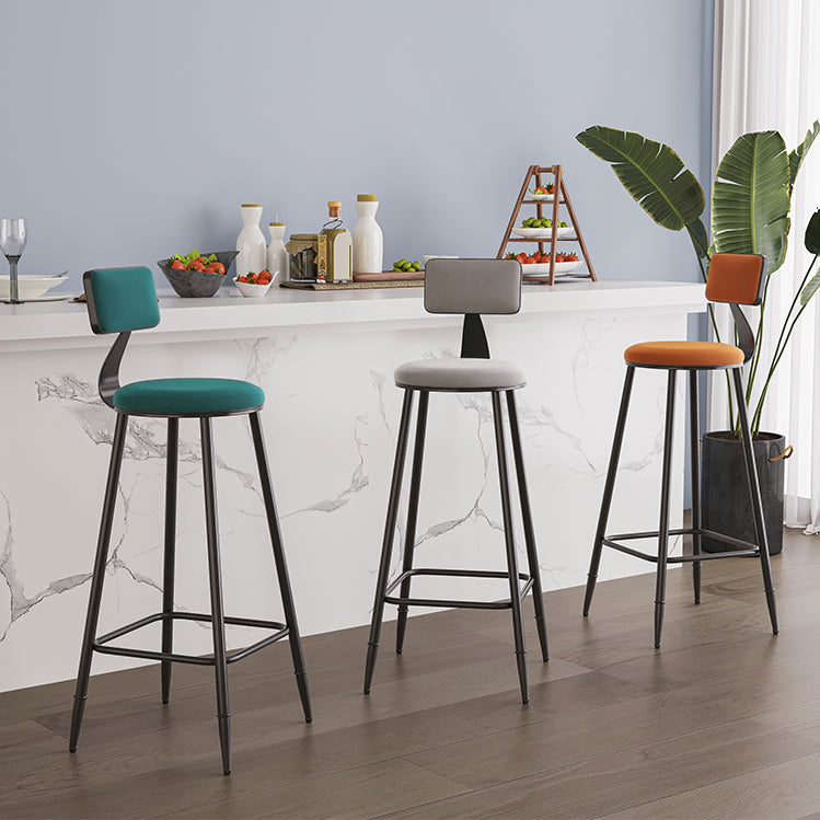 Modern Armless Backrest Counter Stool Iron Kitchen Bar Stool with Cushion