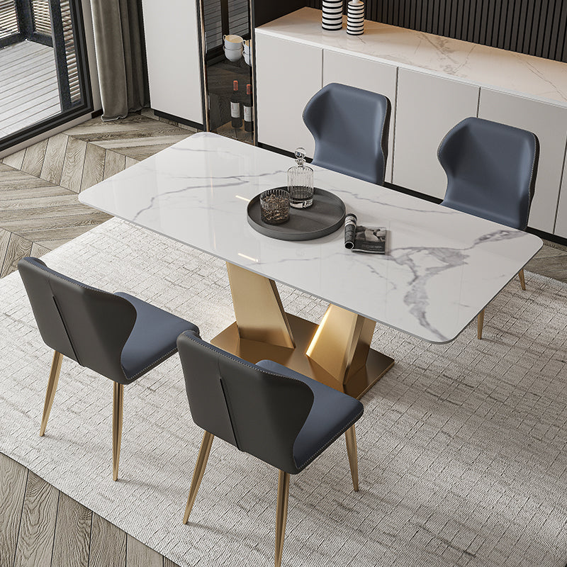 Nordic Glam Rectangle Sintered Stone Dining Table Set 1/4/5/7 Pieces Dining Set