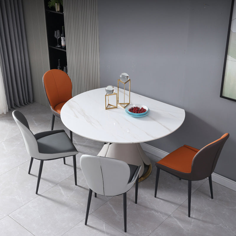 Glam Leatherwear Dinette Set 1/2/5/7 Pieces Round Scalable Sintered Stone Dining Table Set
