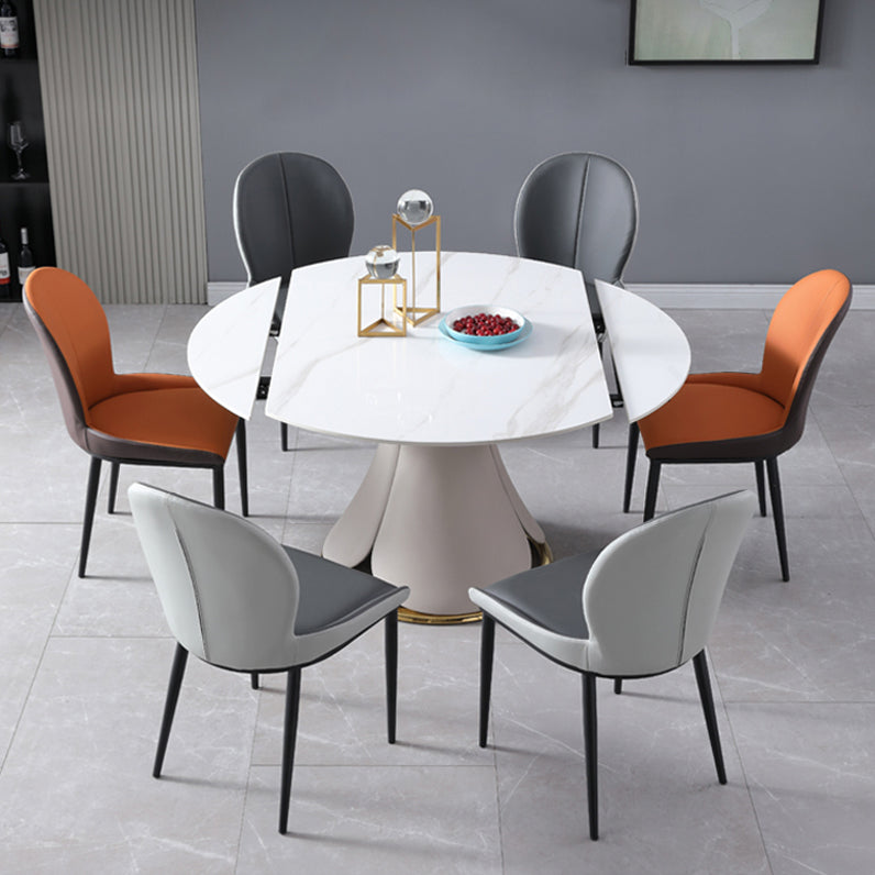 Glam Leatherwear Dinette Set 1/2/5/7 Pieces Round Scalable Sintered Stone Dining Table Set