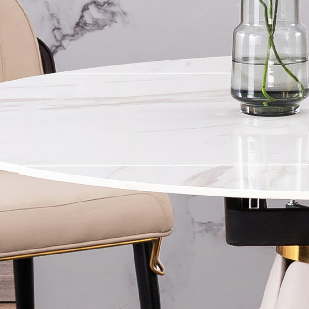 Glam Leatherwear Dinette Set 1/2/5/7 Pieces Round Scalable Sintered Stone Dining Table Set