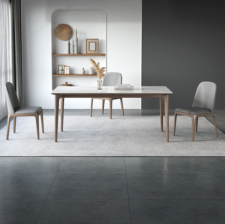 Modern Ash Wood Dinette Set 1/3/4/5/7 Pieces Rectangle Sintered Stone Top Dining Table Set
