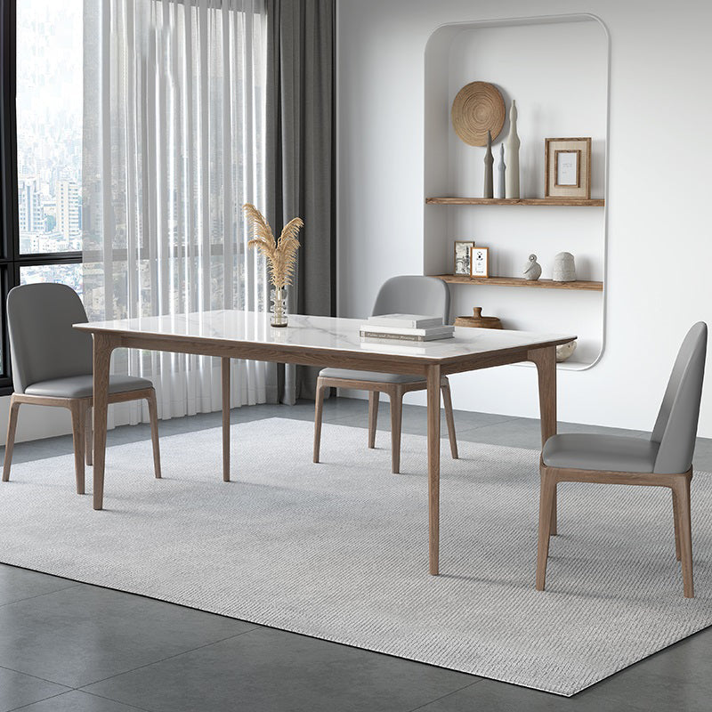 Modern Ash Wood Dinette Set 1/3/4/5/7 Pieces Rectangle Sintered Stone Top Dining Table Set