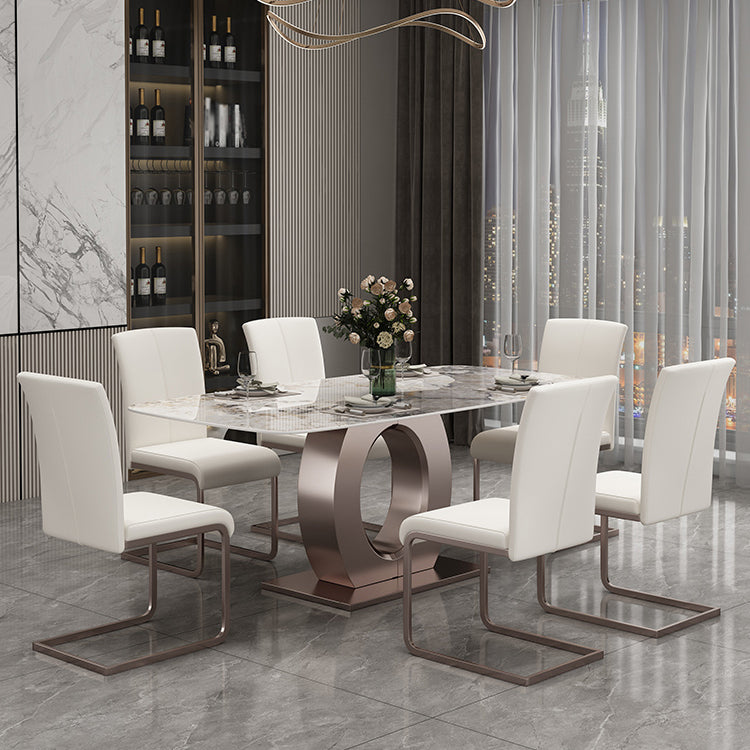 Luxury Sintered Stone Top Table Rectangle Indoor Table with Gold Metal Pedestal