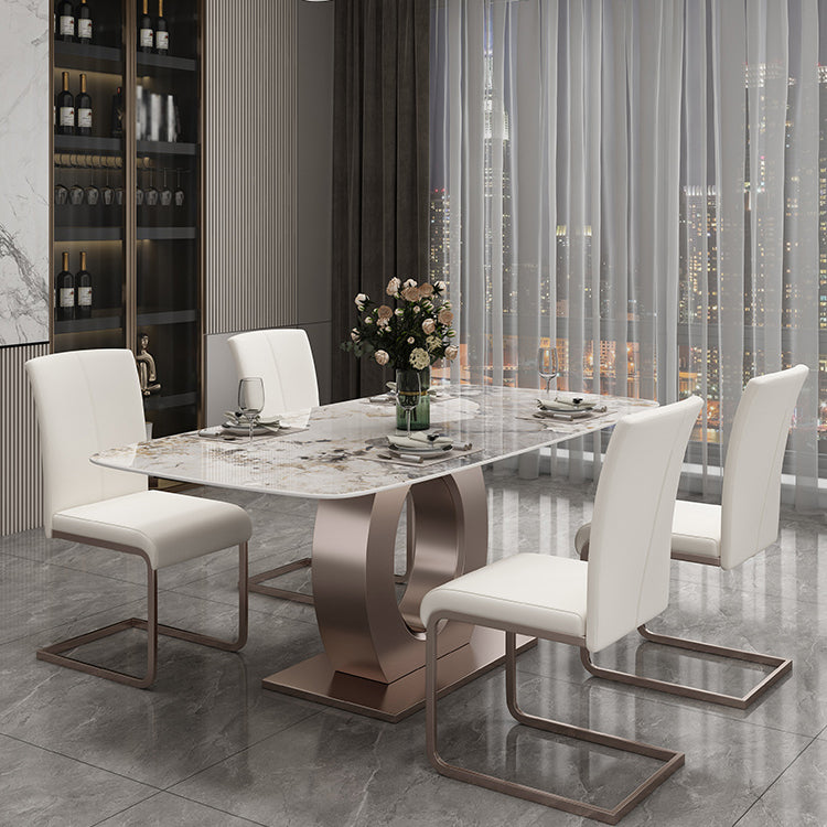 Luxury Sintered Stone Top Table Rectangle Indoor Table with Gold Metal Pedestal