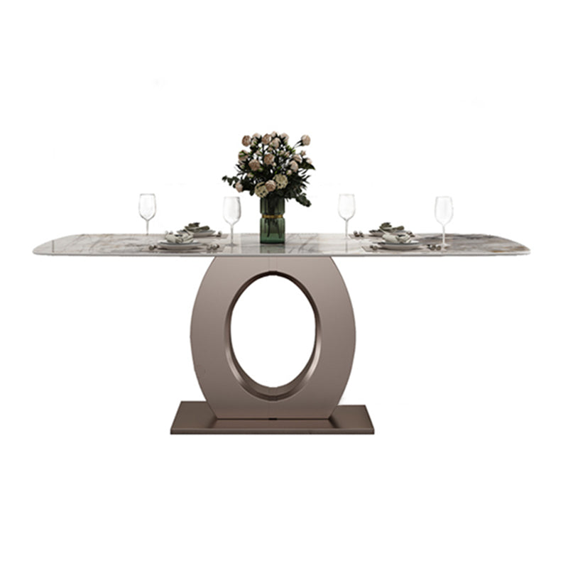 Luxury Sintered Stone Top Table Rectangle Indoor Table with Gold Metal Pedestal