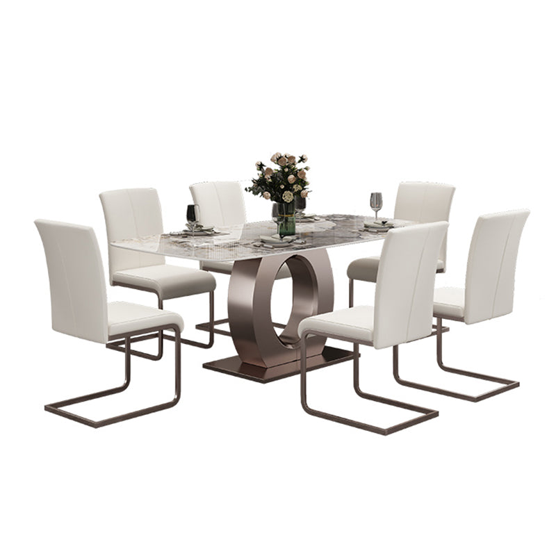 Luxury Sintered Stone Top Table Rectangle Indoor Table with Gold Metal Pedestal