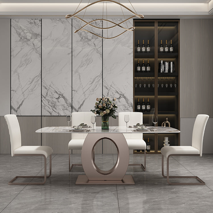 Luxury Sintered Stone Top Table Rectangle Indoor Table with Gold Metal Pedestal