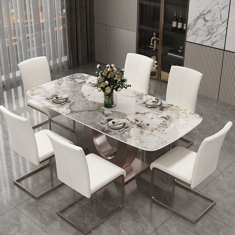 Luxury Sintered Stone Top Table Rectangle Indoor Table with Gold Metal Pedestal