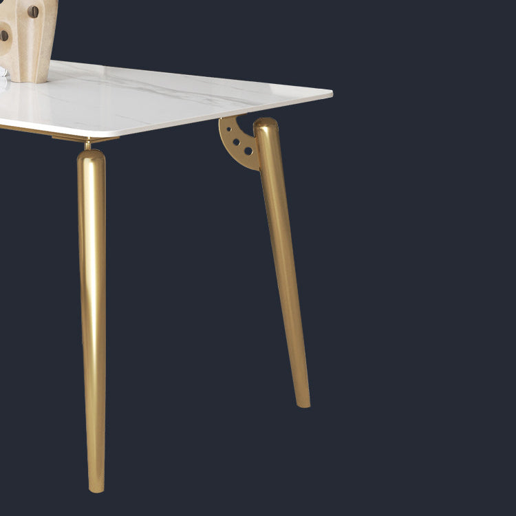 Traditional Luxury Dining Table White Sintered Stone 4 Legs Table with Gold Frame