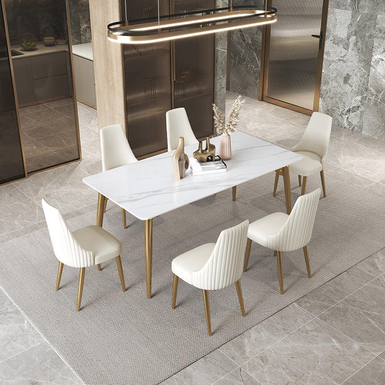 Traditional Luxury Dining Table White Sintered Stone 4 Legs Table with Gold Frame