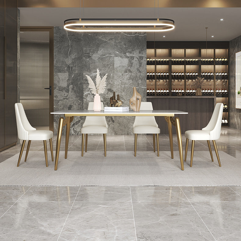 Traditional Luxury Dining Table White Sintered Stone 4 Legs Table with Gold Frame