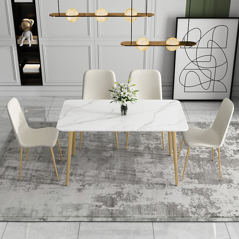 Traditional Luxury Dining Table White Sintered Stone Table with Gold Frame