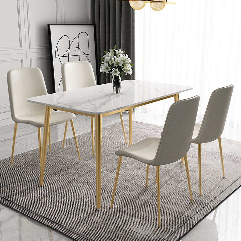 Traditional Luxury Dining Table White Sintered Stone Table with Gold Frame