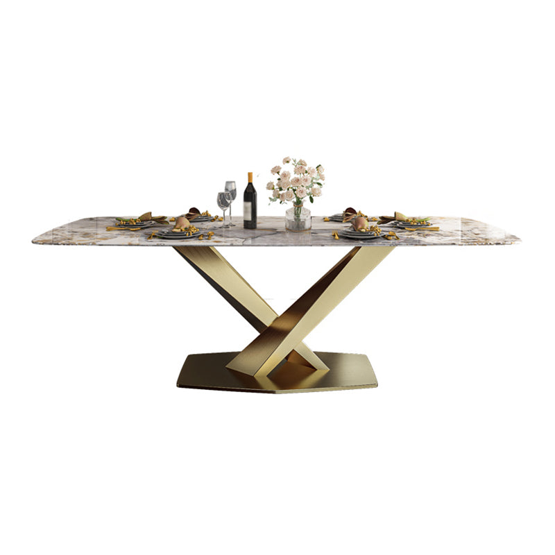 Sintered Stone Top Table for Restaurant Luxury Rectangle Table with Gold Metal Pedestal