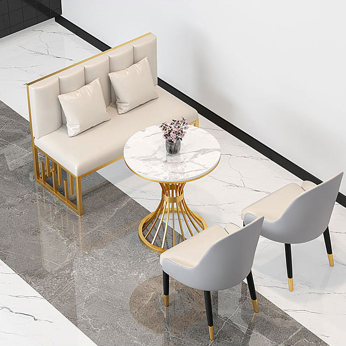 Traditional Luxury Dining Table Sintered Stone Top Dining Table with Gold Frame