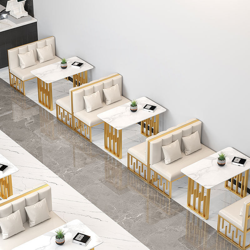 Traditional Luxury Dining Table Sintered Stone Top Dining Table with Gold Frame