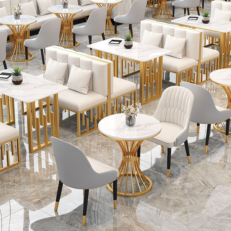 Traditional Luxury Dining Table Sintered Stone Top Dining Table with Gold Frame