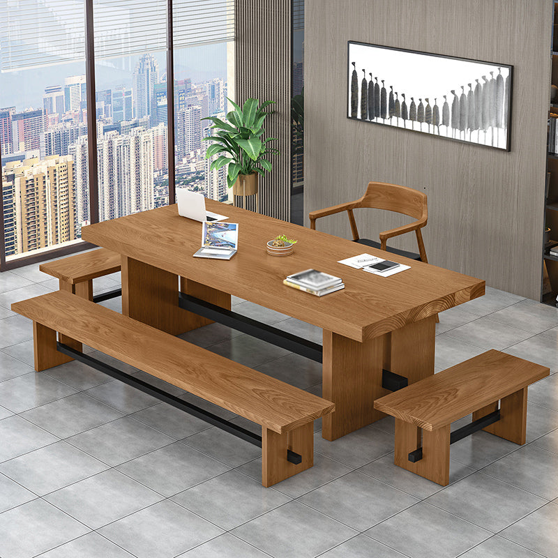 Modern Pine Wood Table in Brown for Restaurant Rectangle Table with Trestle Base