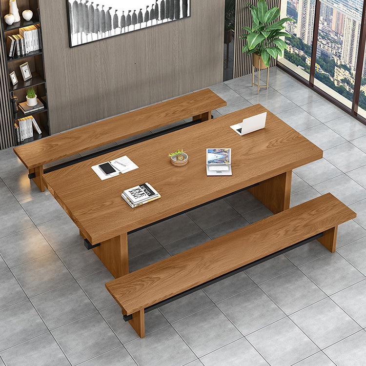 Modern Pine Wood Table in Brown for Restaurant Rectangle Table with Trestle Base