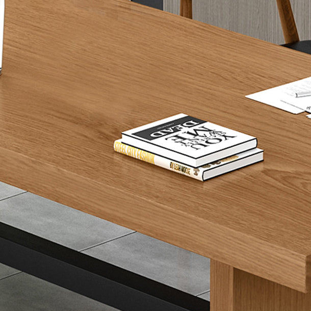 Modern Pine Wood Table in Brown for Restaurant Rectangle Table with Trestle Base