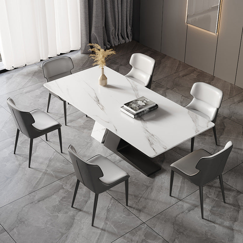 Sintered Stone Top Luxury White Table Rectangle Dining Table with Double Pedestal