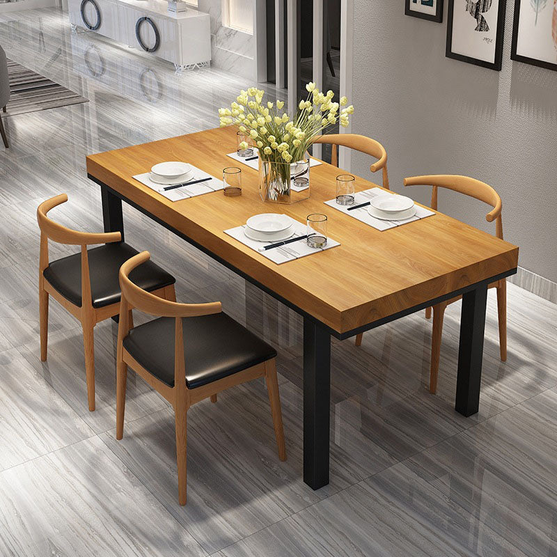 Pine Wood Top Dining Table Industrial Table with 4 Legs in Black