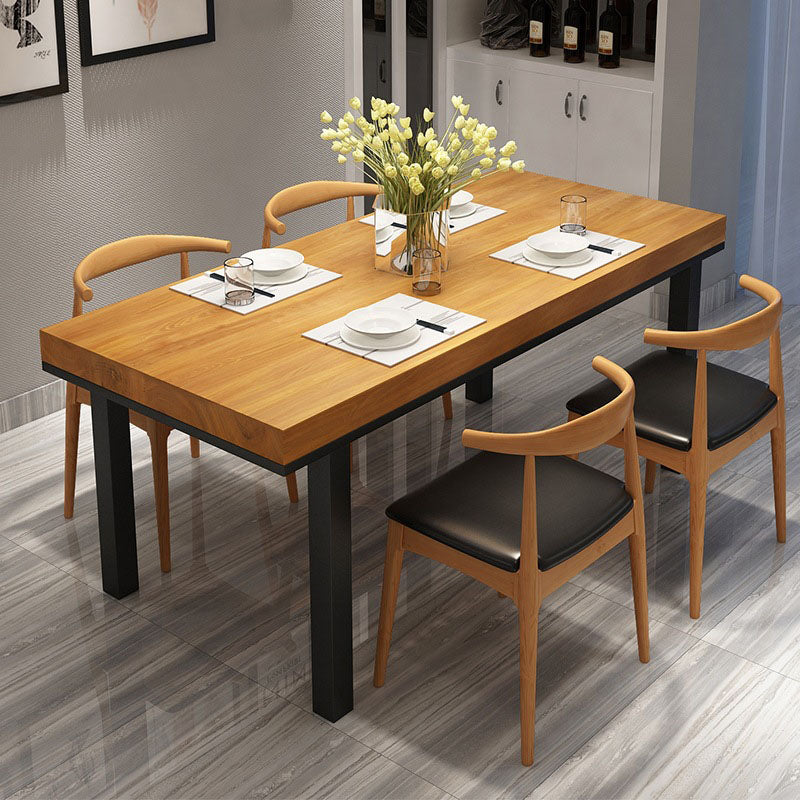 Pine Wood Top Dining Table Industrial Table with 4 Legs in Black