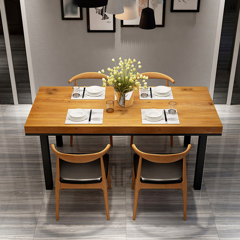 Pine Wood Top Dining Table Industrial Table with 4 Legs in Black