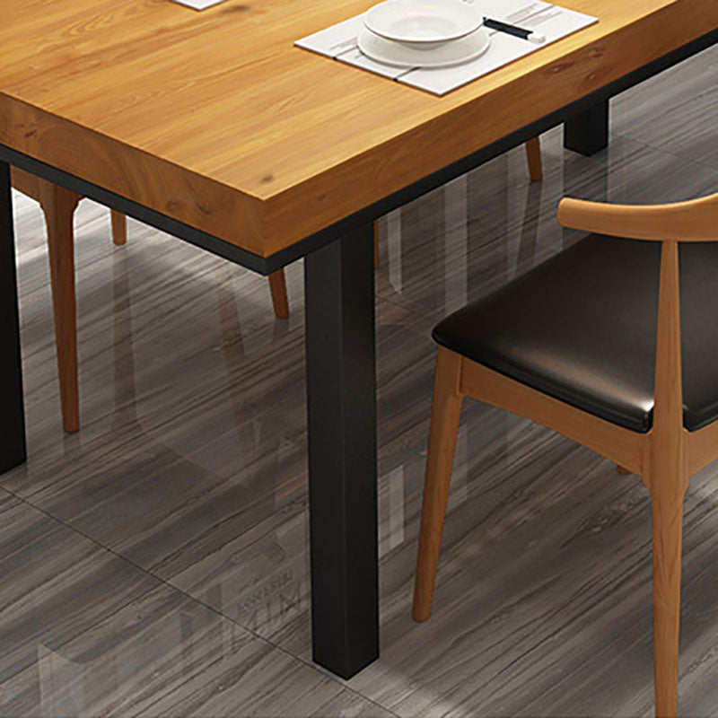 Pine Wood Top Dining Table Industrial Table with 4 Legs in Black