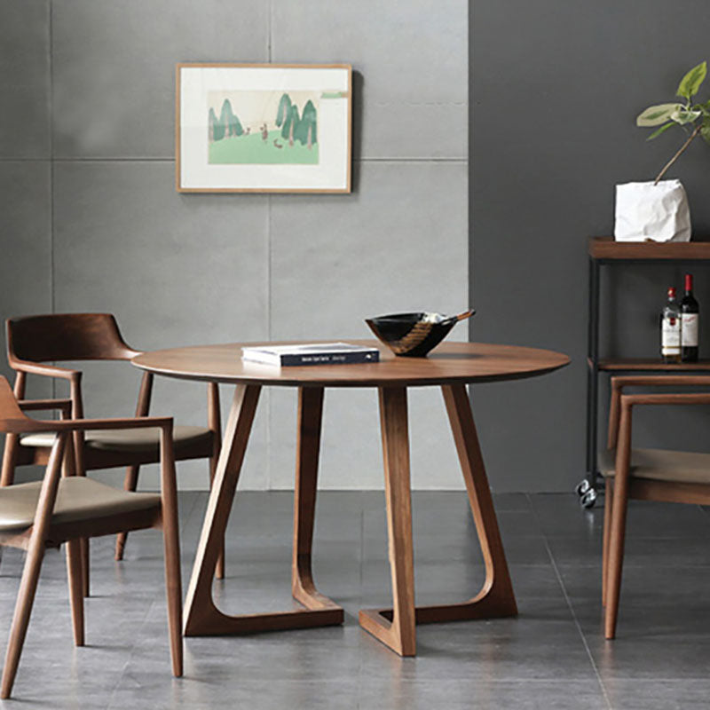 Simple Walnut Ash Dining Table Double Solid Wood Pedestal Home Table