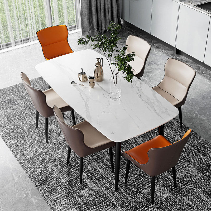 Stone Top Dining Table Traditional Luxury Table with 4 Legs in Black