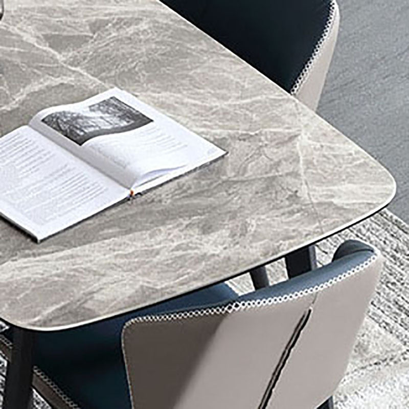 Stone Top Dining Table Traditional Luxury Table with 4 Legs in Black