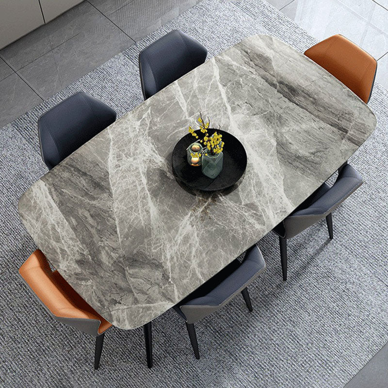 Stone Top Dining Table Traditional Luxury Table with 4 Legs in Black