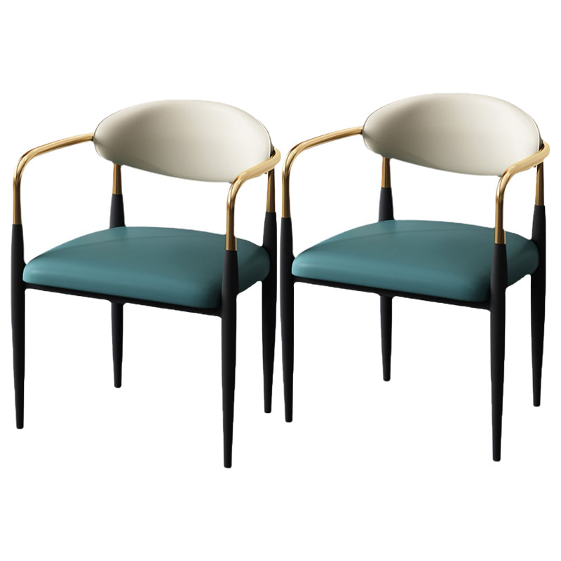 Glam Style Arm Chair Faux Leather Open Back Dining Chair for Home