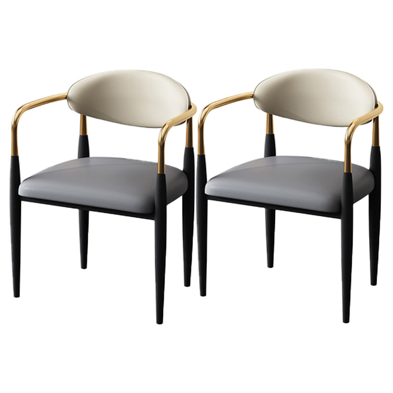 Glam Style Arm Chair Faux Leather Open Back Dining Chair for Home