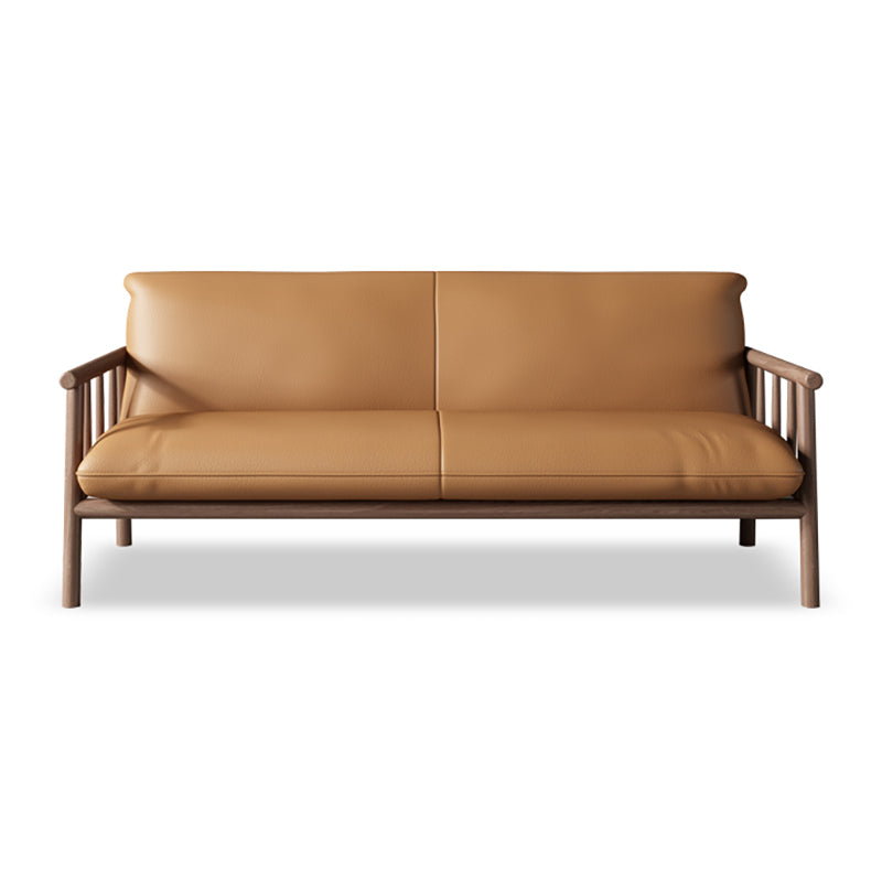 Faux Leather Modern Sofa Round Arm 28.7 "W Sofa with Bolster Pillows