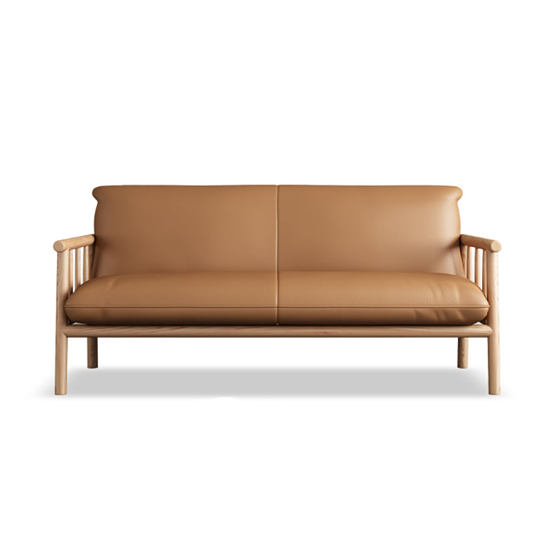 Faux Leather Modern Sofa Round Arm 28.7 "W Sofa with Bolster Pillows