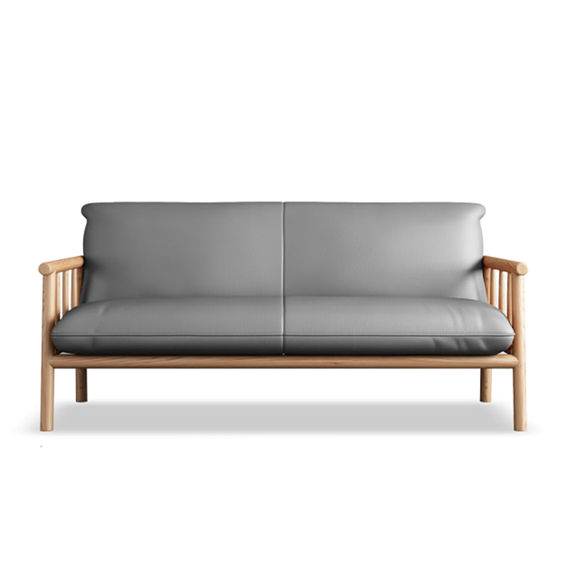 Faux Leather Modern Sofa Round Arm 28.7 "W Sofa with Bolster Pillows